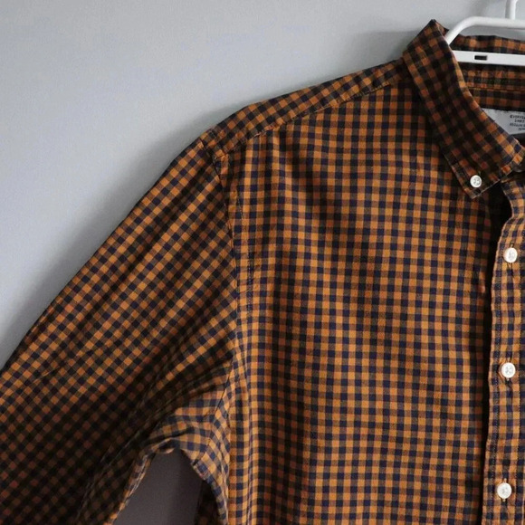 Old Navy Men's Large Orange Plaid Regular Fit Buttoned Collared Long Sleeve Top - Picture 4 of 11